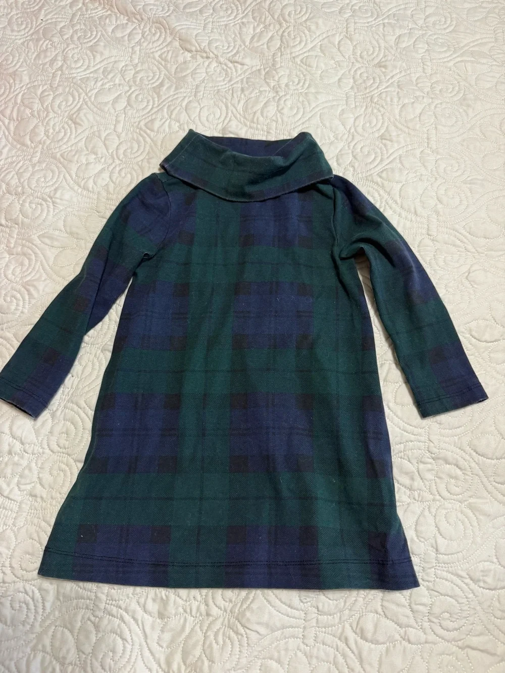 Crewcuts by JCrew toddler winter fall dress in navy hunter green tartan plaid 2T